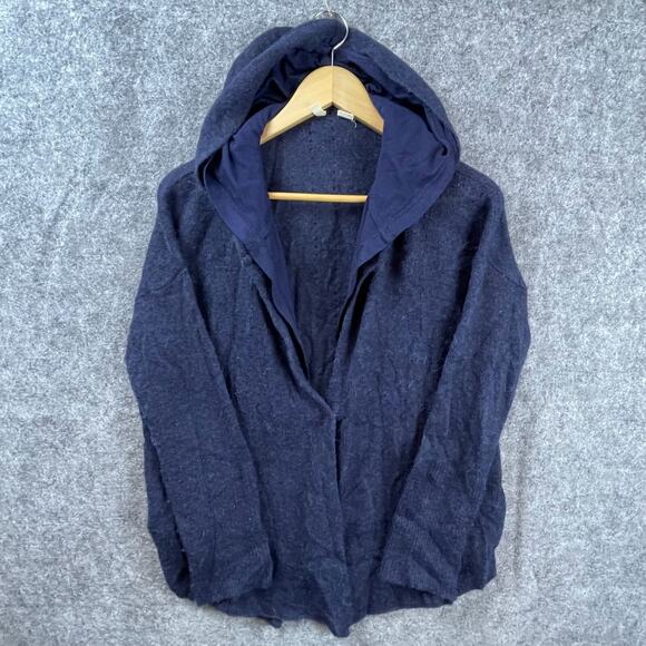 Anthropologie Moth Cardigan Women Medium Navy Knit Alpaca Wool Hooded Snap Front - Picture 1 of 6